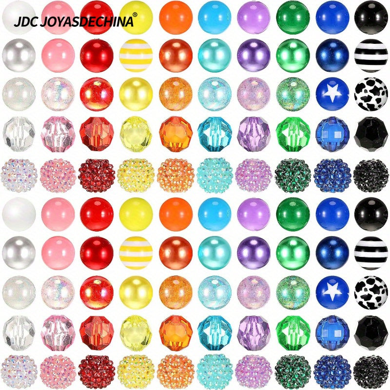 100pcs 20mm Beads for Pens Rhinestone Bubblegum Beads Mixed Crystal Resin Sugar Chunky for Pens Beadable Keychains DIY Craft Pen Jewelry Making Supplies