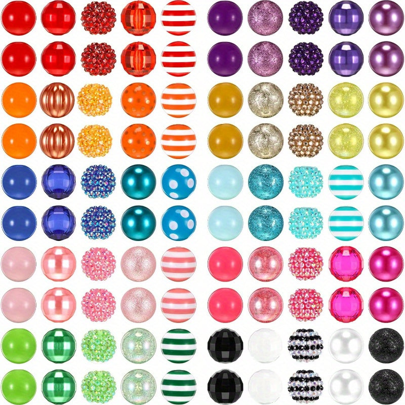 100pcs 20mm Beads for Pens Rhinestone Bubblegum Beads Mixed Crystal Resin Sugar Chunky for Pens Beadable Keychains DIY Craft Pen Jewelry Making Supplies
