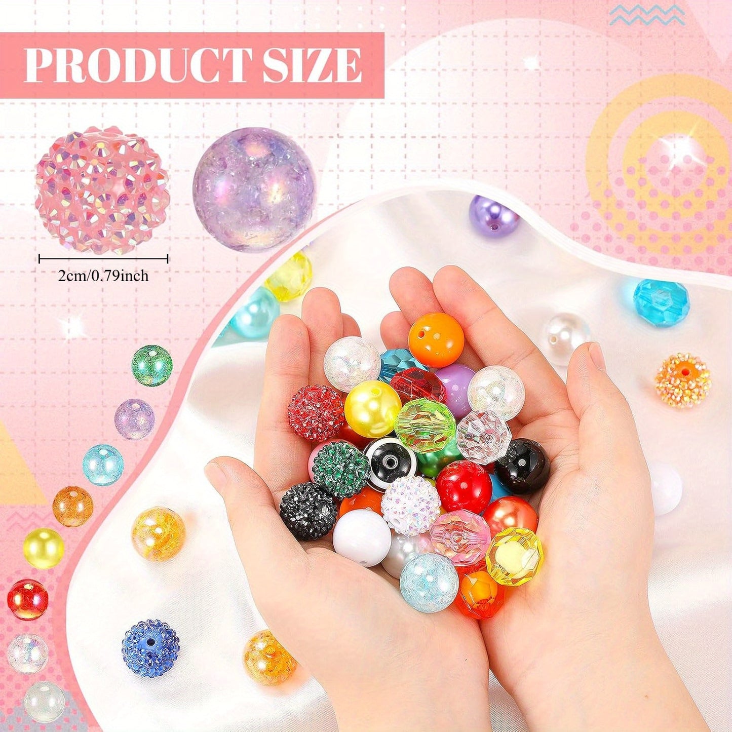 100pcs 20mm Beads for Pens Rhinestone Bubblegum Beads Mixed Crystal Resin Sugar Chunky for Pens Beadable Keychains DIY Craft Pen Jewelry Making Supplies