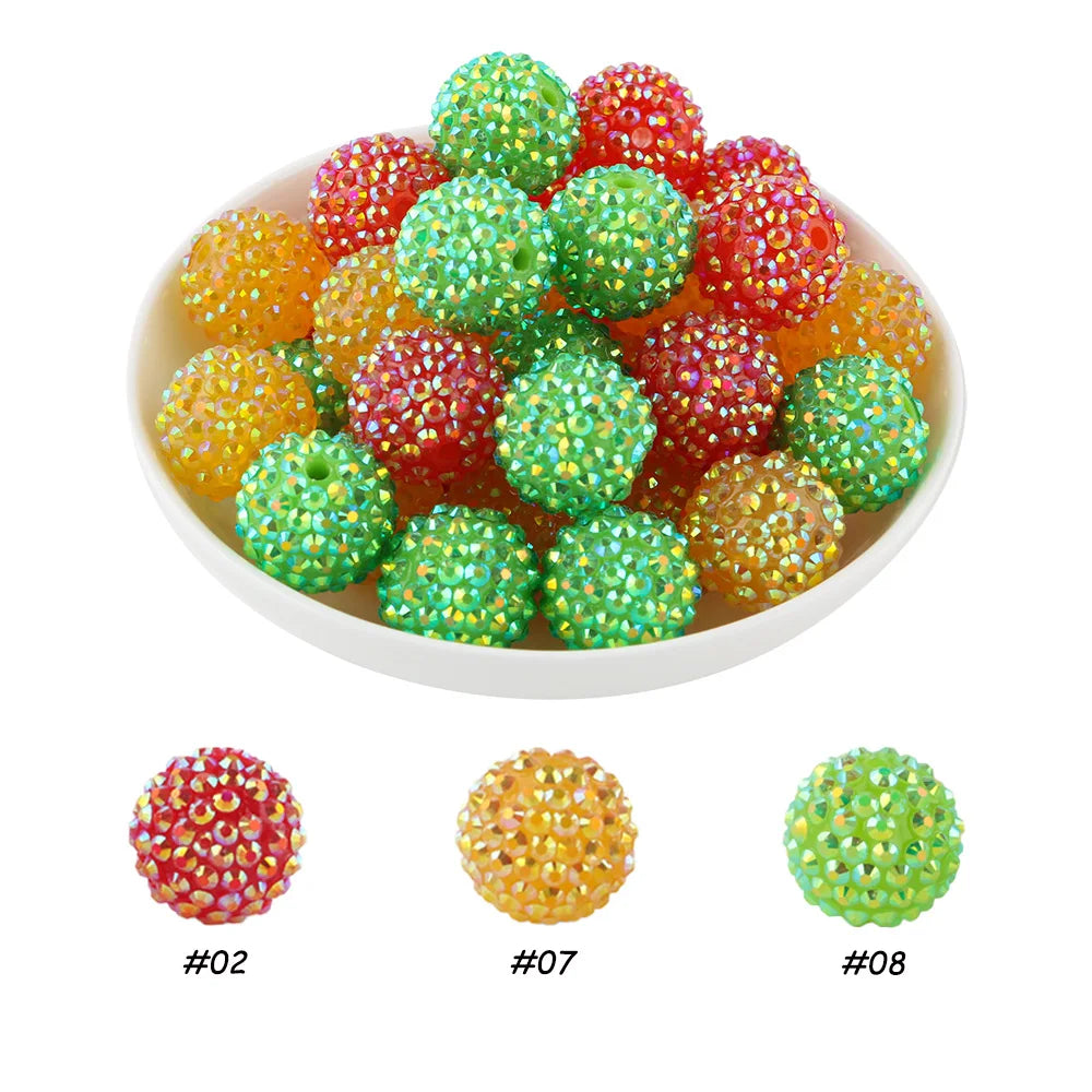 50pcs 14/16/20mm Rhinestone Resin Bayberry Ball Beads For Jewelry Making Fashion Loose Spacer Acrylic Beads Accessories