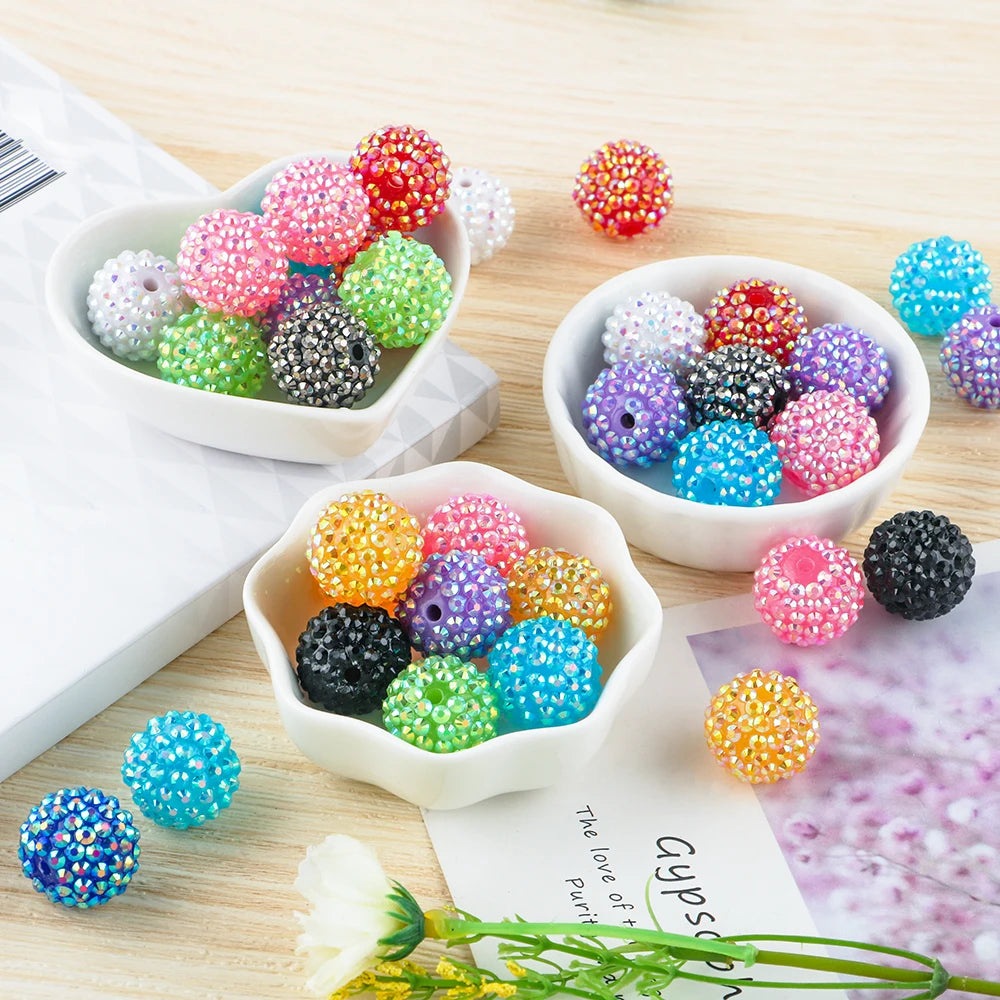 50pcs 14/16/20mm Rhinestone Resin Bayberry Ball Beads For Jewelry Making Fashion Loose Spacer Acrylic Beads Accessories