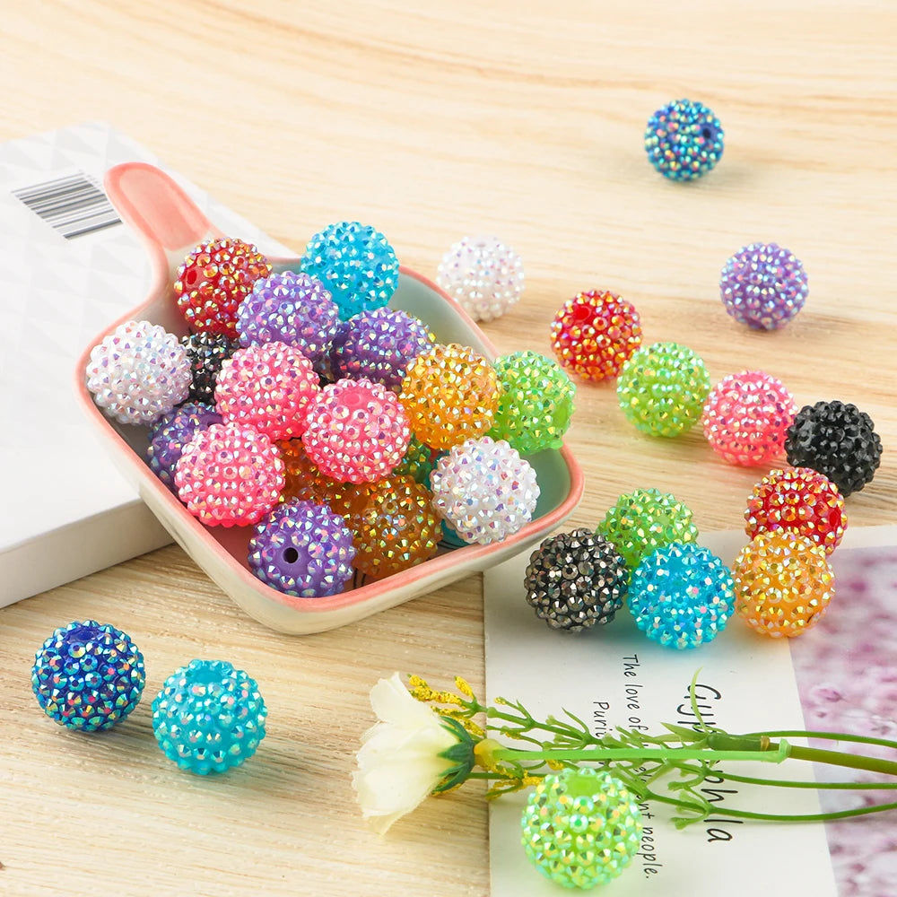 50pcs 14/16/20mm Rhinestone Resin Bayberry Ball Beads For Jewelry Making Fashion Loose Spacer Acrylic Beads Accessories