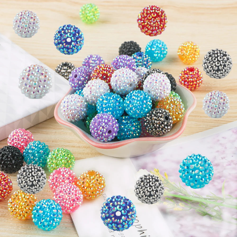 50pcs 14/16/20mm Rhinestone Resin Bayberry Ball Beads For Jewelry Making Fashion Loose Spacer Acrylic Beads Accessories