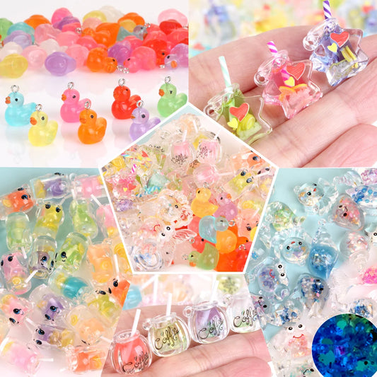 50Pcs/Lot Duck Star Ocean Animal Random Resin Charms Pendant Beads For Jewelry Making Findings DIY Bracelet Earring Accessories