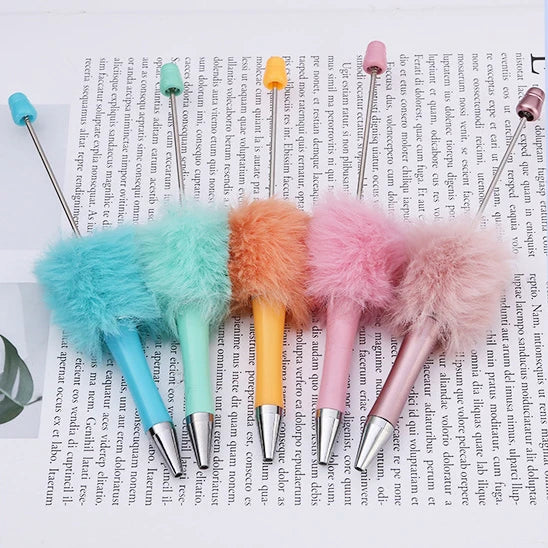 10Pcs Plush Bead Pen Creative DIY Plush Beaded Ballpoint Pens Beadable Pen Cute Style Plush Cute Stationery Office Accessories