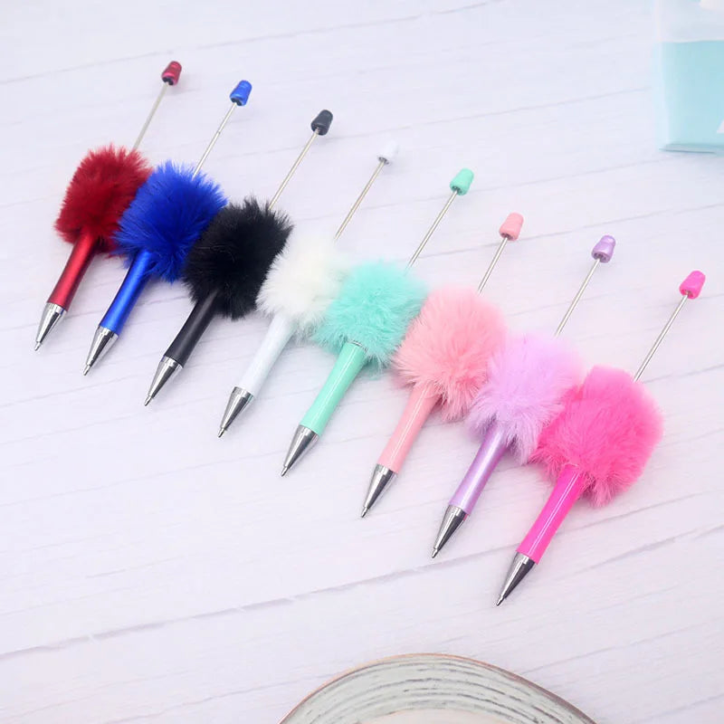 10Pcs Plush Bead Pen Creative DIY Plush Beaded Ballpoint Pens Beadable Pen Cute Style Plush Cute Stationery Office Accessories