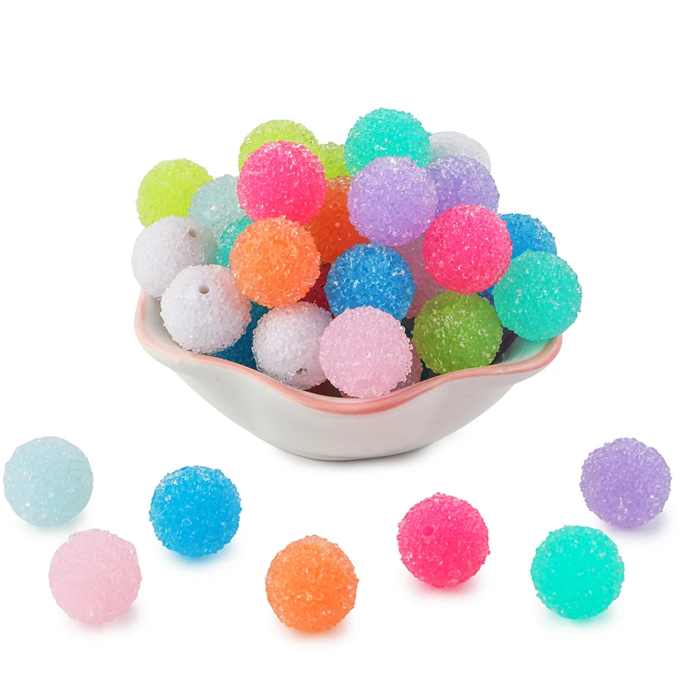 10Pcs Resin Ball Round Acrylic Beads Sugar Sand Pasting Process Fashion For Jewelry Making DIY Handmade Bracelets Accessories