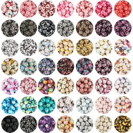 50Pcs/lot Printed Silicone Beads 15mm Round Leopard Terrazzo Dalmatian Camo Silicone Beads For Jewelry Making DIY Accessories