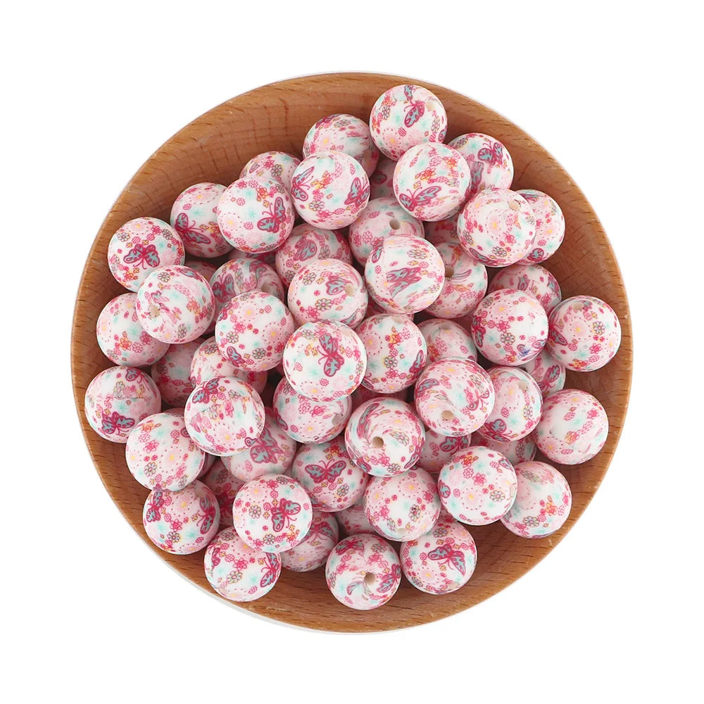 50Pcs/lot Printed Silicone Beads 15mm Round Leopard Terrazzo Dalmatian Camo Silicone Beads For Jewelry Making DIY Accessories