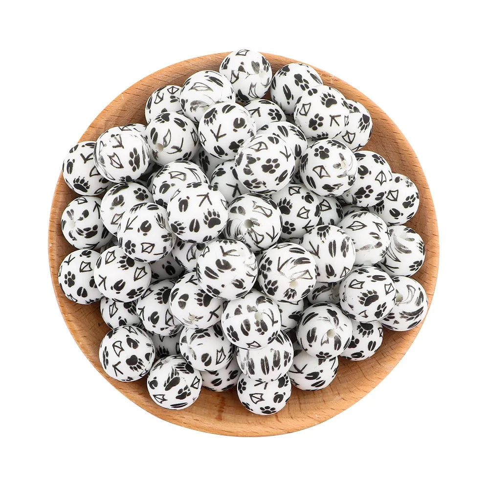 50Pcs/lot Printed Silicone Beads 15mm Round Leopard Terrazzo Dalmatian Camo Silicone Beads For Jewelry Making DIY Accessories