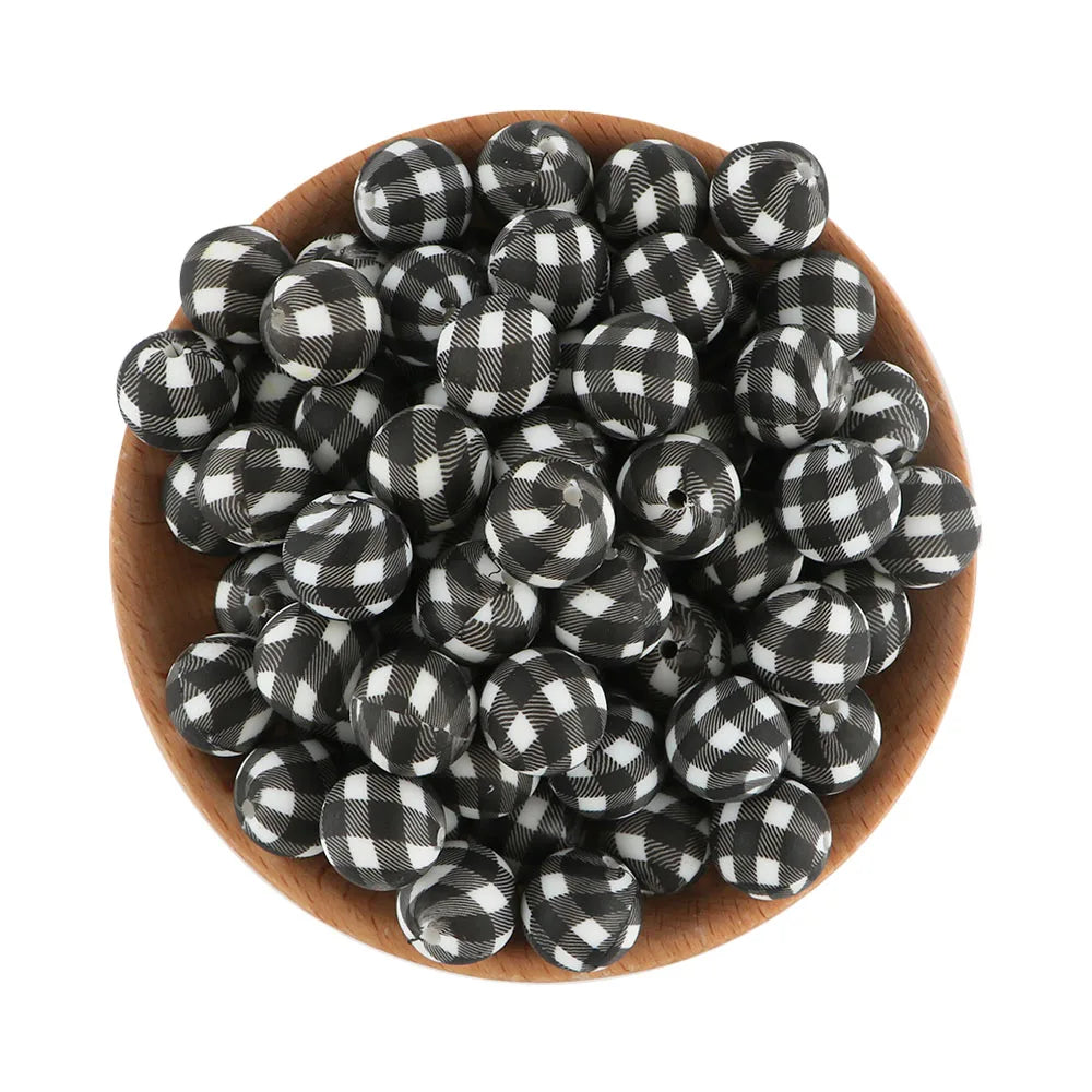 50Pcs/lot Printed Silicone Beads 15mm Round Leopard Terrazzo Dalmatian Camo Silicone Beads For Jewelry Making DIY Accessories