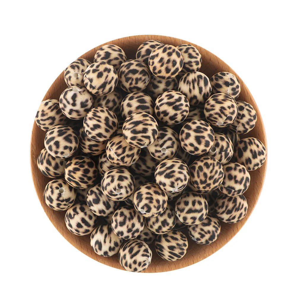 50Pcs/lot Printed Silicone Beads 15mm Round Leopard Terrazzo Dalmatian Camo Silicone Beads For Jewelry Making DIY Accessories