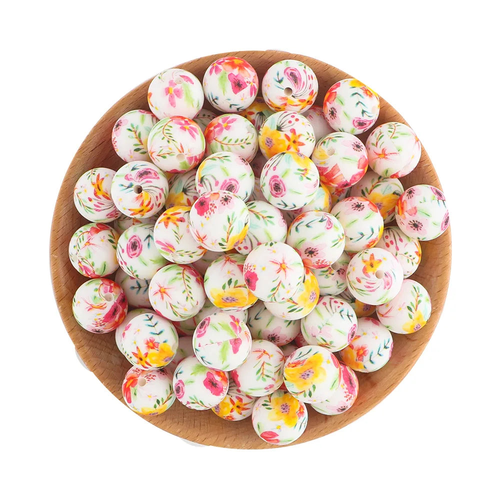 50Pcs/lot Printed Silicone Beads 15mm Round Leopard Terrazzo Dalmatian Camo Silicone Beads For Jewelry Making DIY Accessories