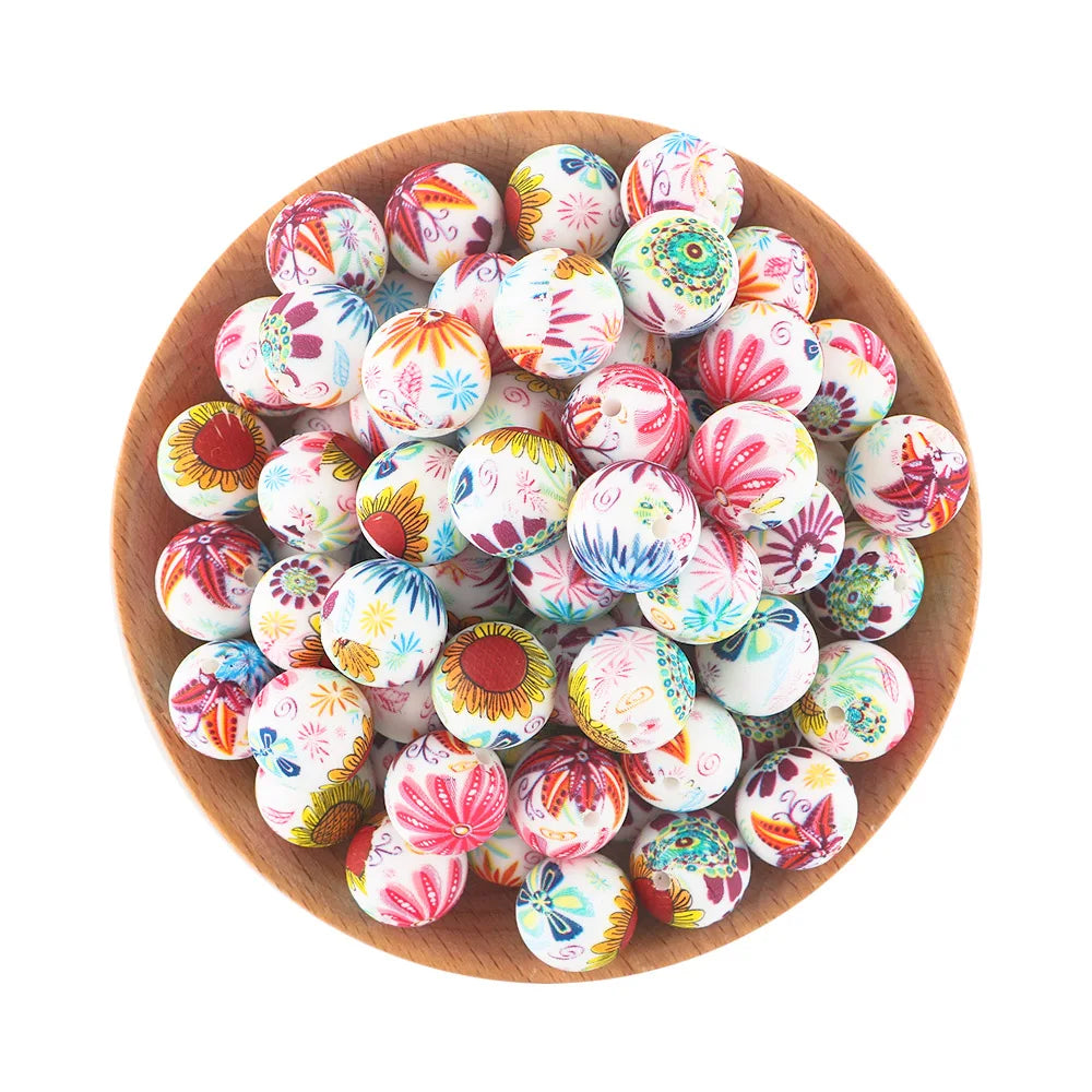 50Pcs/lot Printed Silicone Beads 15mm Round Leopard Terrazzo Dalmatian Camo Silicone Beads For Jewelry Making DIY Accessories