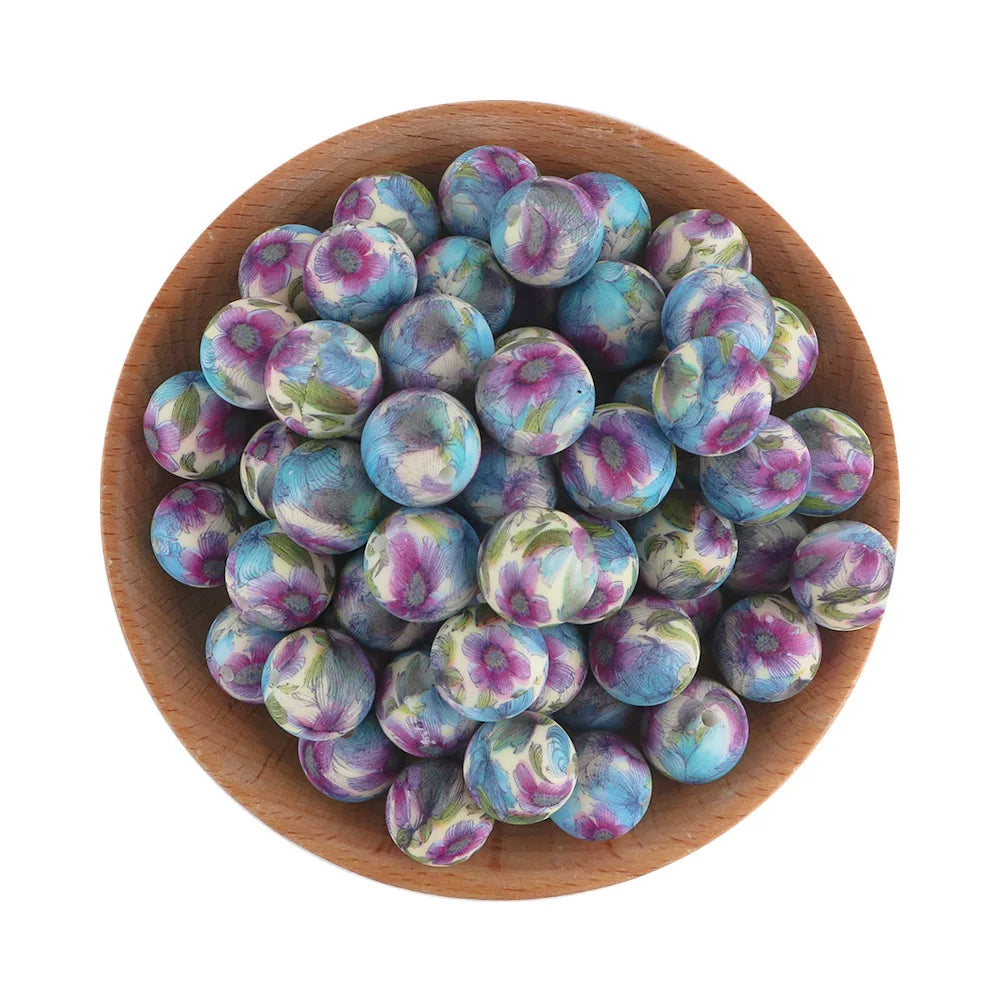 50Pcs/lot Printed Silicone Beads 15mm Round Leopard Terrazzo Dalmatian Camo Silicone Beads For Jewelry Making DIY Accessories