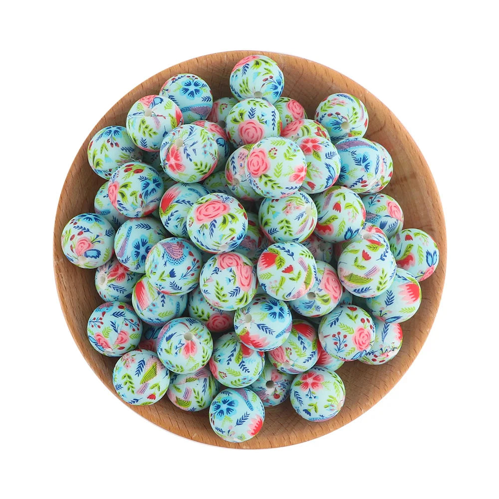50Pcs/lot Printed Silicone Beads 15mm Round Leopard Terrazzo Dalmatian Camo Silicone Beads For Jewelry Making DIY Accessories
