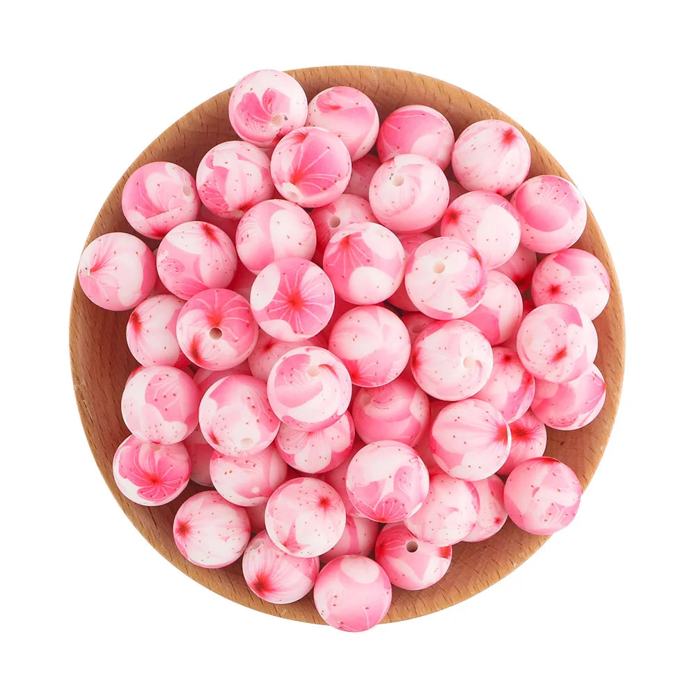 50Pcs/lot Printed Silicone Beads 15mm Round Leopard Terrazzo Dalmatian Camo Silicone Beads For Jewelry Making DIY Accessories