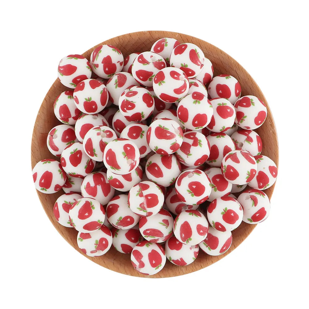 50Pcs/lot Printed Silicone Beads 15mm Round Leopard Terrazzo Dalmatian Camo Silicone Beads For Jewelry Making DIY Accessories