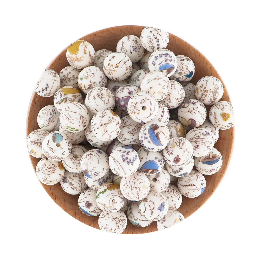 50Pcs/lot Printed Silicone Beads 15mm Round Leopard Terrazzo Dalmatian Camo Silicone Beads For Jewelry Making DIY Accessories