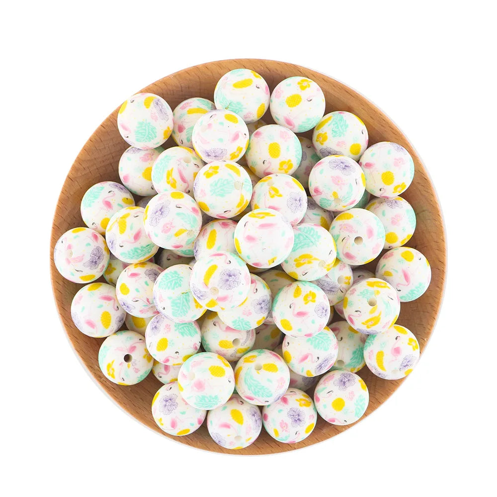 50Pcs/lot Printed Silicone Beads 15mm Round Leopard Terrazzo Dalmatian Camo Silicone Beads For Jewelry Making DIY Accessories