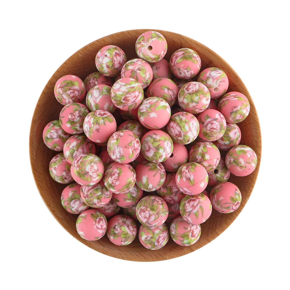 50Pcs/lot Printed Silicone Beads 15mm Round Leopard Terrazzo Dalmatian Camo Silicone Beads For Jewelry Making DIY Accessories