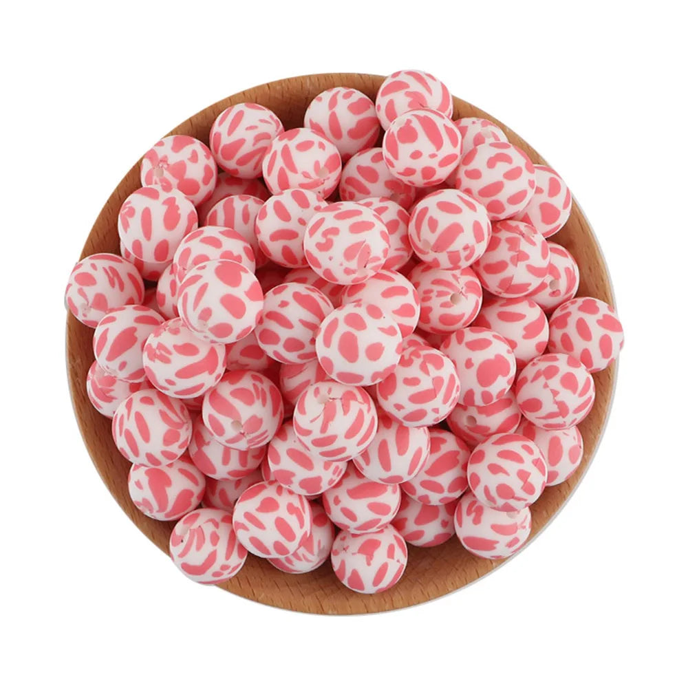 50Pcs/lot Printed Silicone Beads 15mm Round Leopard Terrazzo Dalmatian Camo Silicone Beads For Jewelry Making DIY Accessories