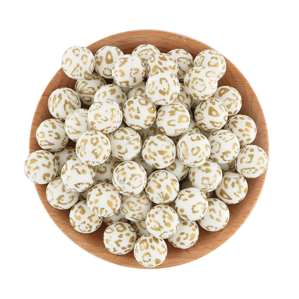 50Pcs/lot Printed Silicone Beads 15mm Round Leopard Terrazzo Dalmatian Camo Silicone Beads For Jewelry Making DIY Accessories