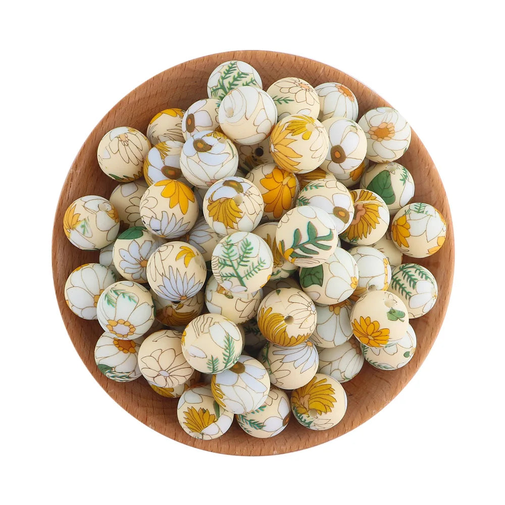 50Pcs/lot Printed Silicone Beads 15mm Round Leopard Terrazzo Dalmatian Camo Silicone Beads For Jewelry Making DIY Accessories