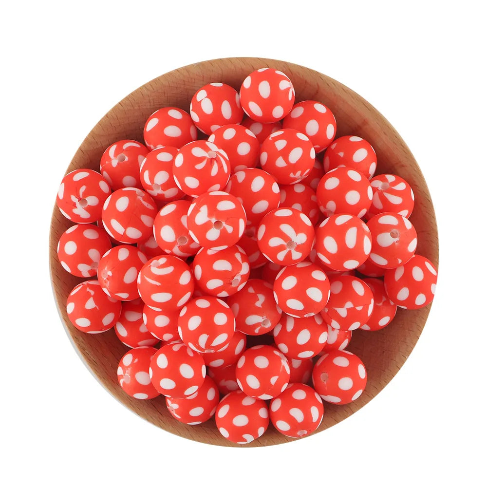 50Pcs/lot Printed Silicone Beads 15mm Round Leopard Terrazzo Dalmatian Camo Silicone Beads For Jewelry Making DIY Accessories
