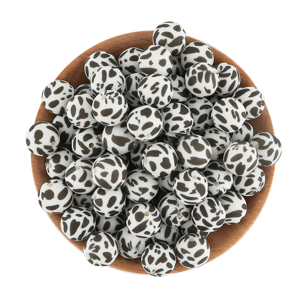 50Pcs/lot Printed Silicone Beads 15mm Round Leopard Terrazzo Dalmatian Camo Silicone Beads For Jewelry Making DIY Accessories