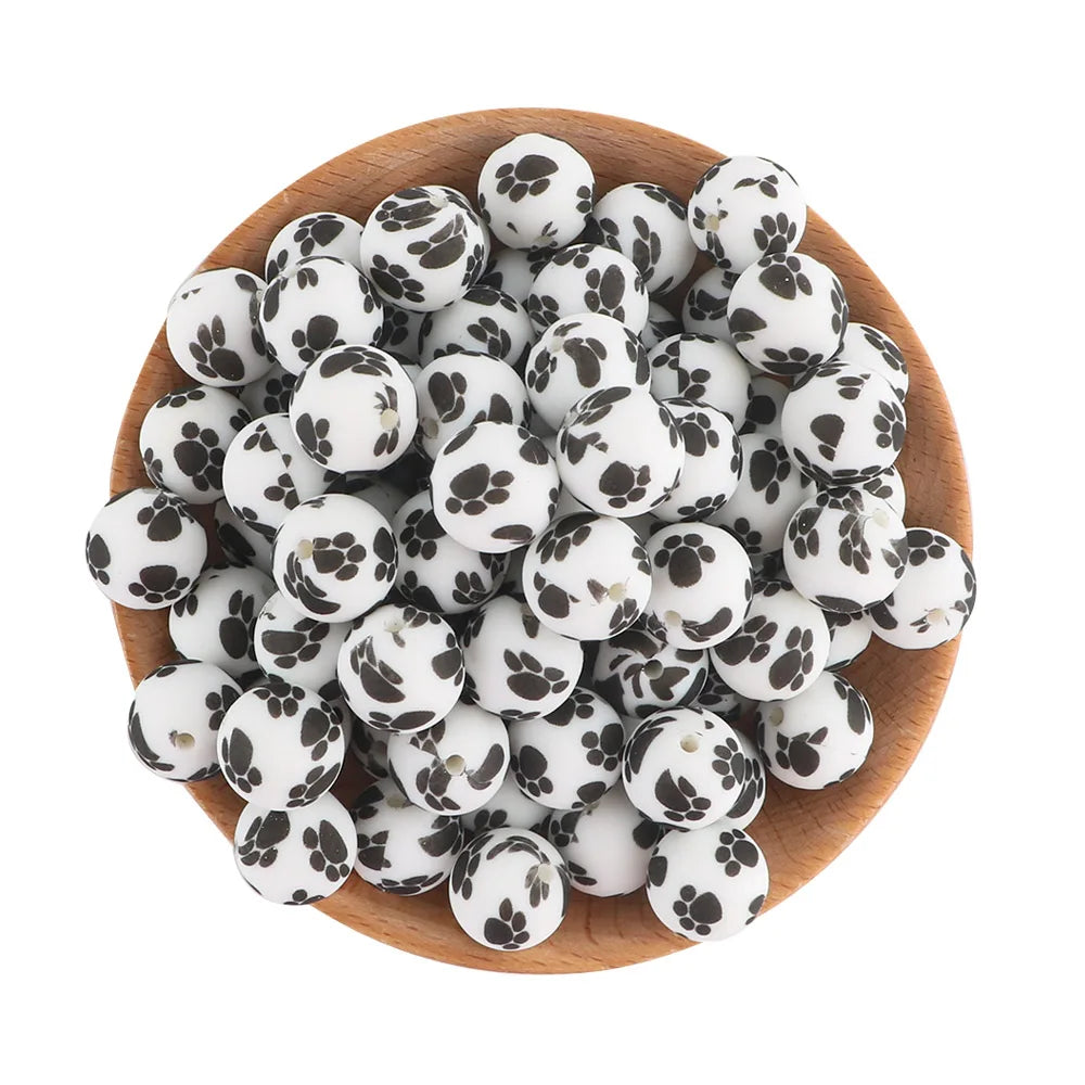 50Pcs/lot Printed Silicone Beads 15mm Round Leopard Terrazzo Dalmatian Camo Silicone Beads For Jewelry Making DIY Accessories
