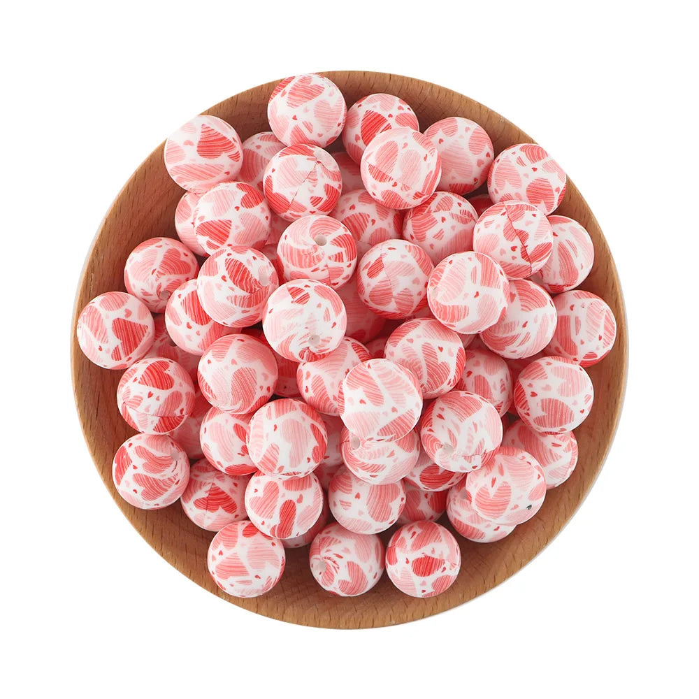 50Pcs/lot Printed Silicone Beads 15mm Round Leopard Terrazzo Dalmatian Camo Silicone Beads For Jewelry Making DIY Accessories