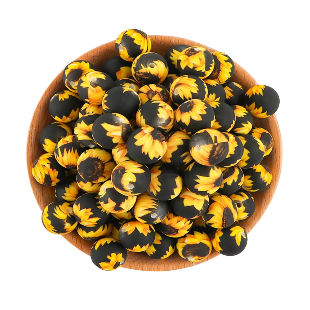 50Pcs/lot Printed Silicone Beads 15mm Round Leopard Terrazzo Dalmatian Camo Silicone Beads For Jewelry Making DIY Accessories