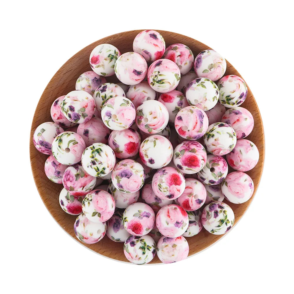 50Pcs/lot Printed Silicone Beads 15mm Round Leopard Terrazzo Dalmatian Camo Silicone Beads For Jewelry Making DIY Accessories