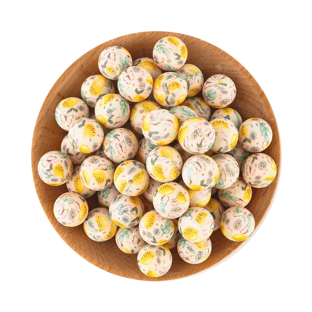 50Pcs/lot Printed Silicone Beads 15mm Round Leopard Terrazzo Dalmatian Camo Silicone Beads For Jewelry Making DIY Accessories