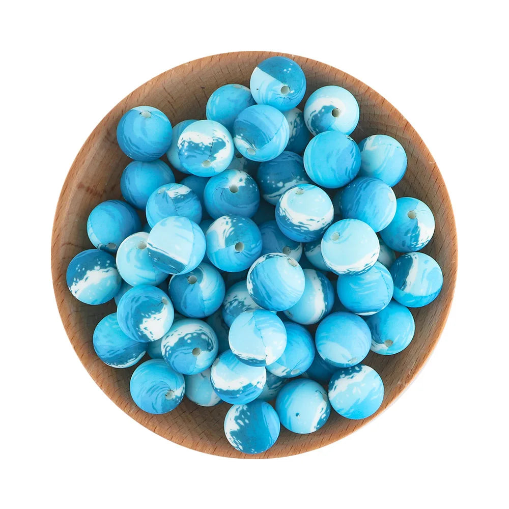 50Pcs/lot Printed Silicone Beads 15mm Round Leopard Terrazzo Dalmatian Camo Silicone Beads For Jewelry Making DIY Accessories