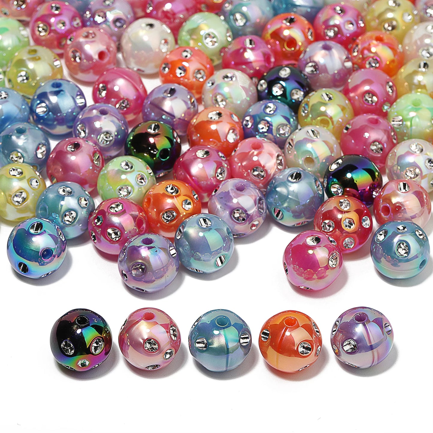 100pcs 15mm Mixed Color Rhinestone Acrylic Beads DIY Pen Design Spacer Bead for Jewelry Making DIY Bracelets Crafts Supplies