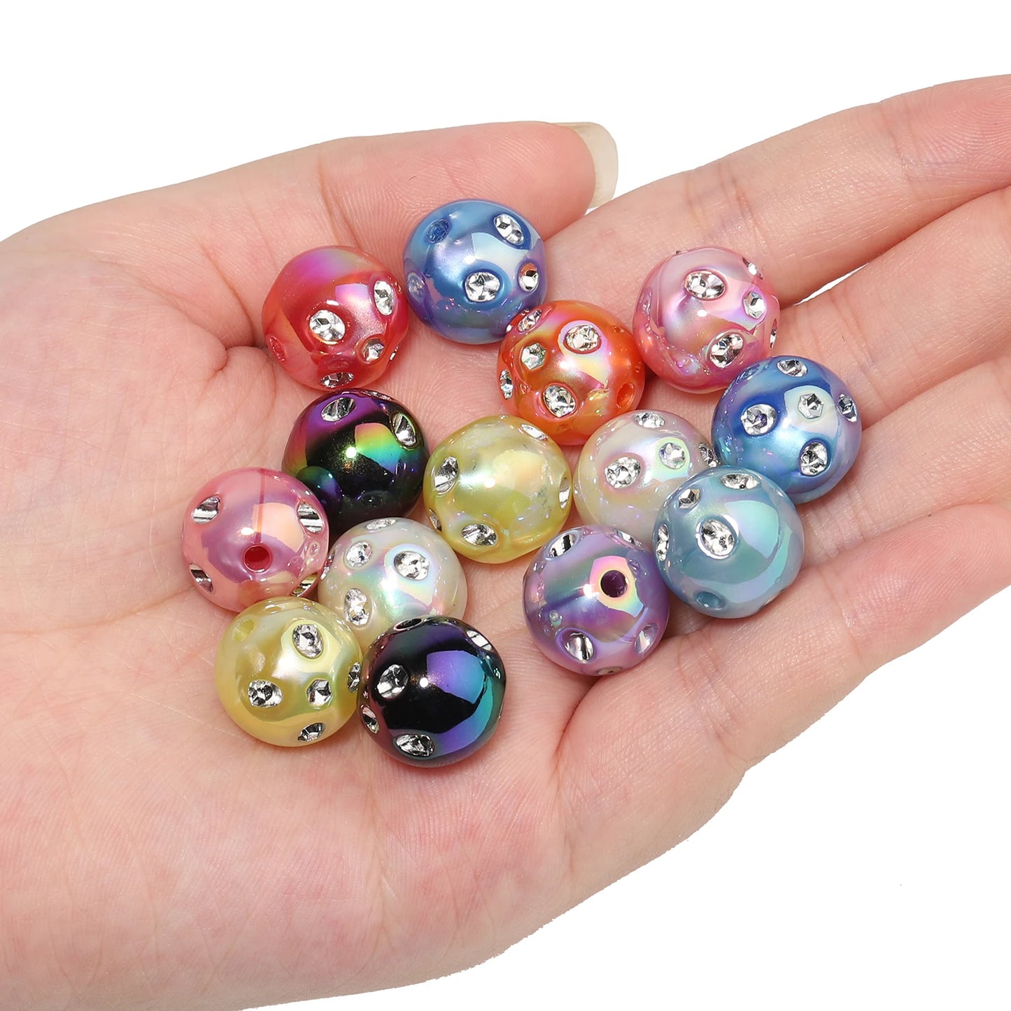 100pcs 15mm Mixed Color Rhinestone Acrylic Beads DIY Pen Design Spacer Bead for Jewelry Making DIY Bracelets Crafts Supplies