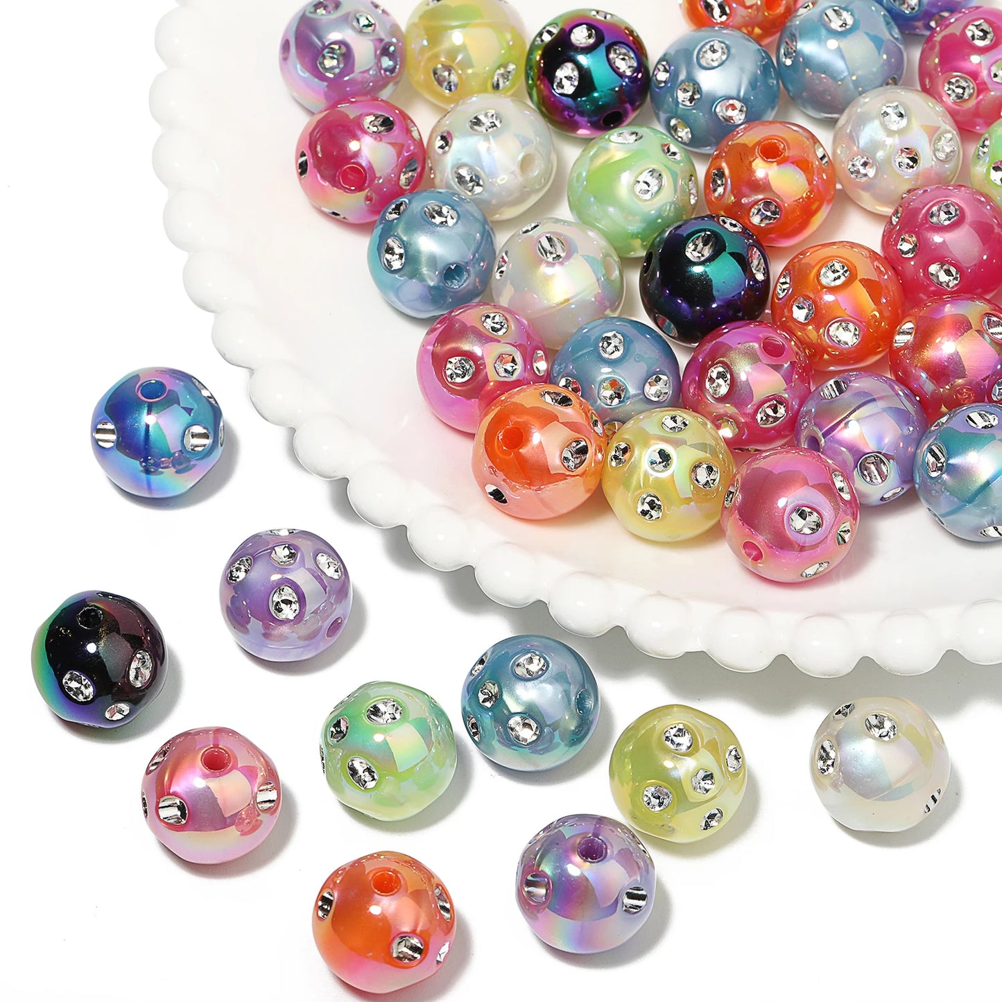 100pcs 15mm Mixed Color Rhinestone Acrylic Beads DIY Pen Design Spacer Bead for Jewelry Making DIY Bracelets Crafts Supplies