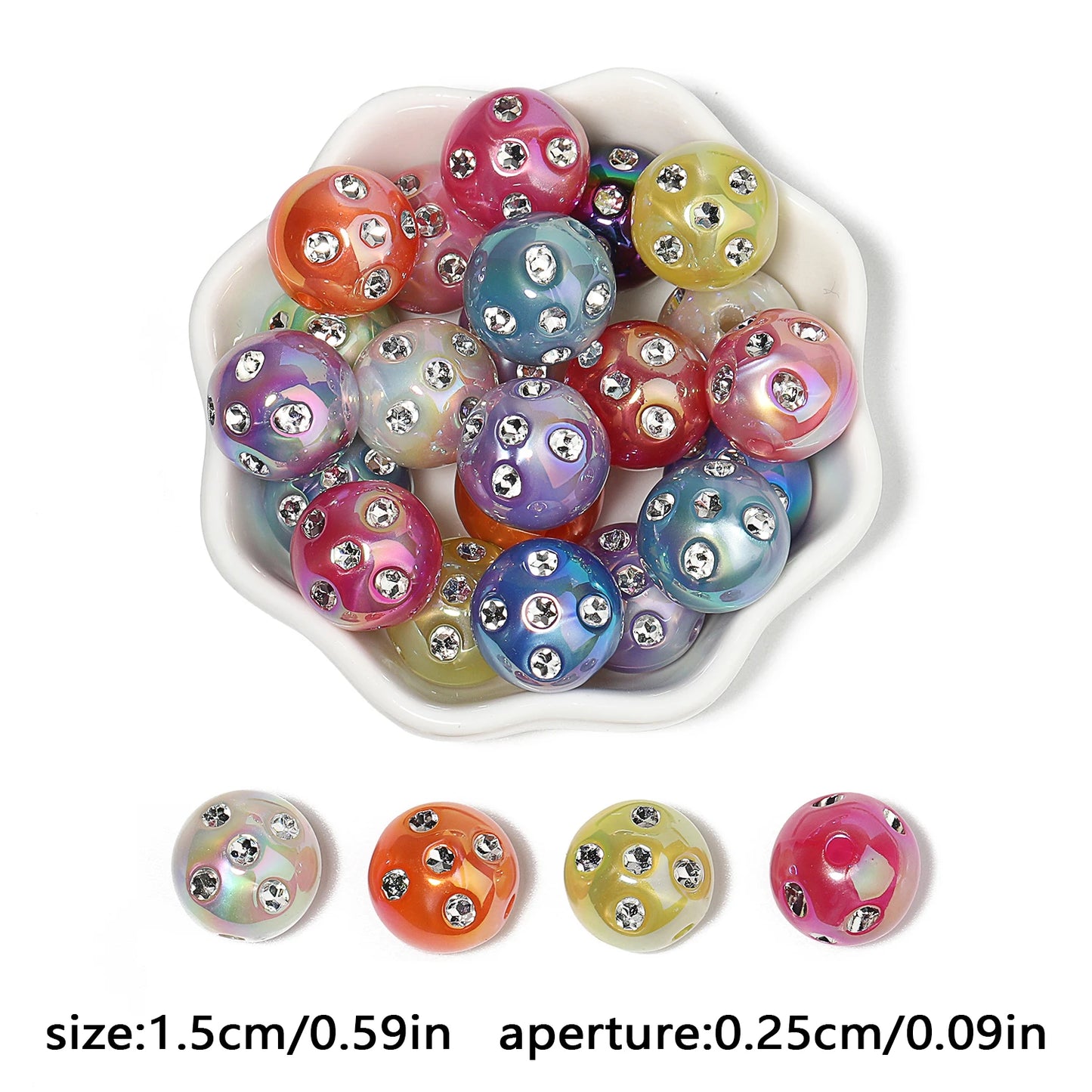 100pcs 15mm Mixed Color Rhinestone Acrylic Beads DIY Pen Design Spacer Bead for Jewelry Making DIY Bracelets Crafts Supplies