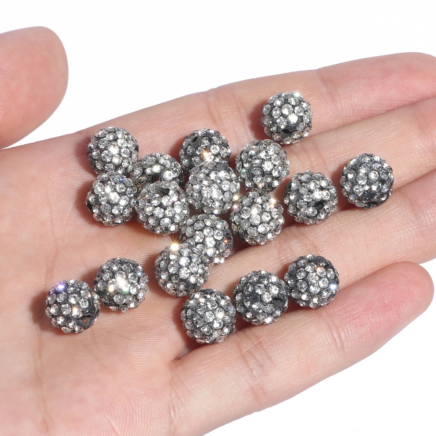 100pcs 6/8/10mm Rhinestone Crystal Clay Beads Soft Pottery Micro Pave CZ Spacer Beads For Jewelry Making Diy Bracelets Necklaces