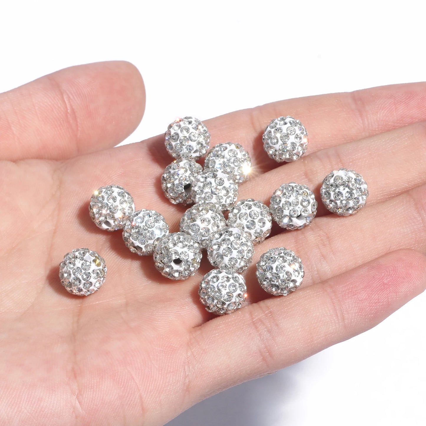 100pcs 6/8/10mm Rhinestone Crystal Clay Beads Soft Pottery Micro Pave CZ Spacer Beads For Jewelry Making Diy Bracelets Necklaces
