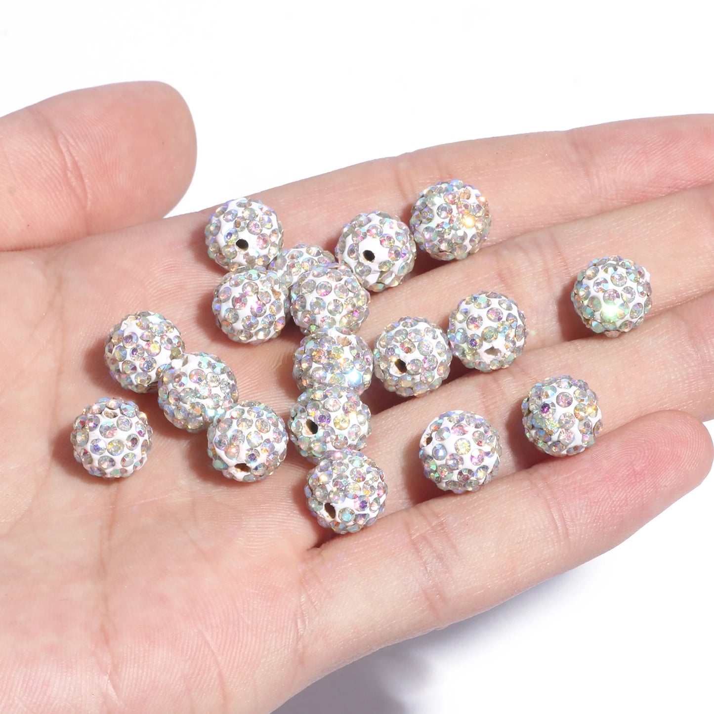 100pcs 6/8/10mm Rhinestone Crystal Clay Beads Soft Pottery Micro Pave CZ Spacer Beads For Jewelry Making Diy Bracelets Necklaces