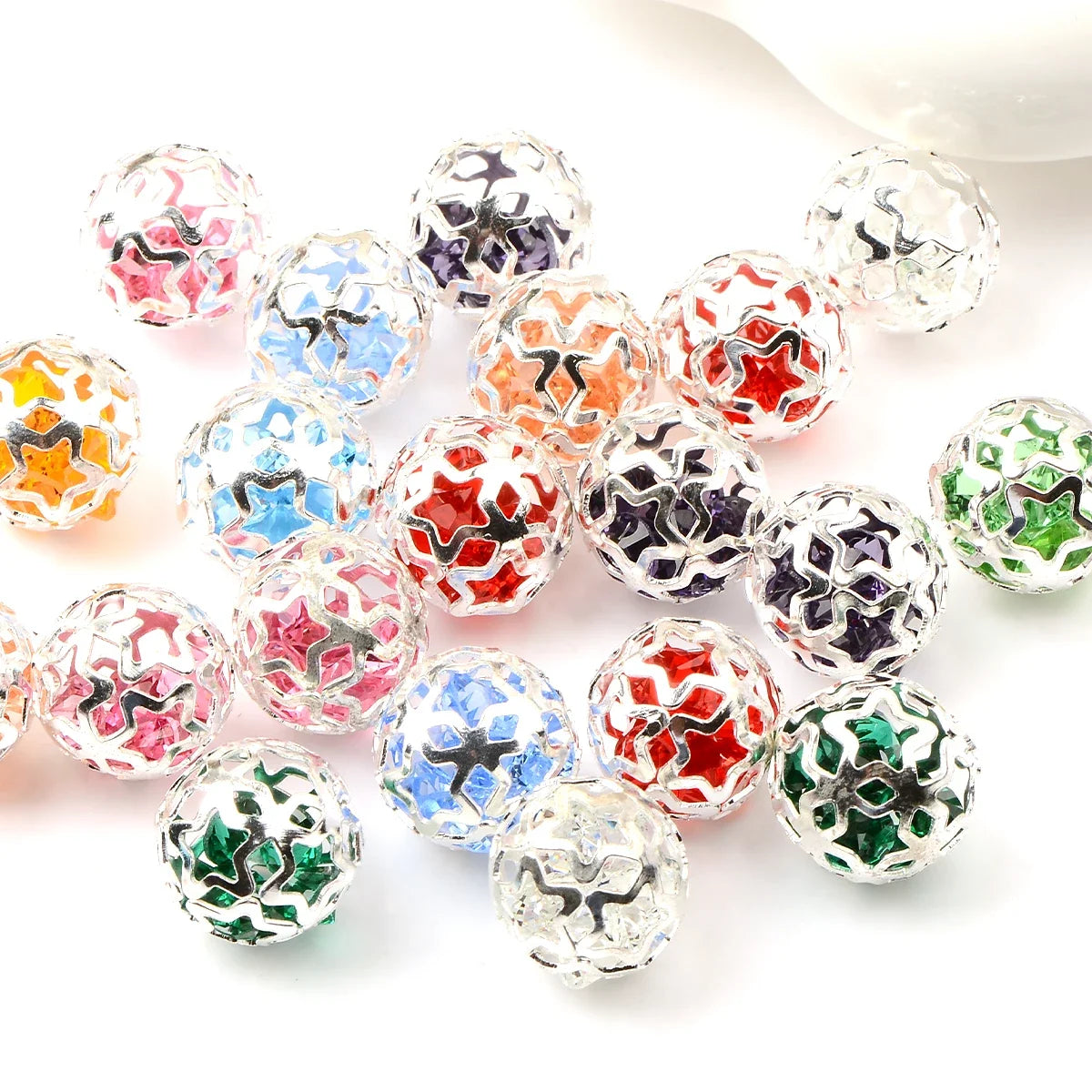 10pcs Hollow Five-pointed Star Metal Ball Beads Charm DIY Necklace Bracelet Accessories Jewelry Findings