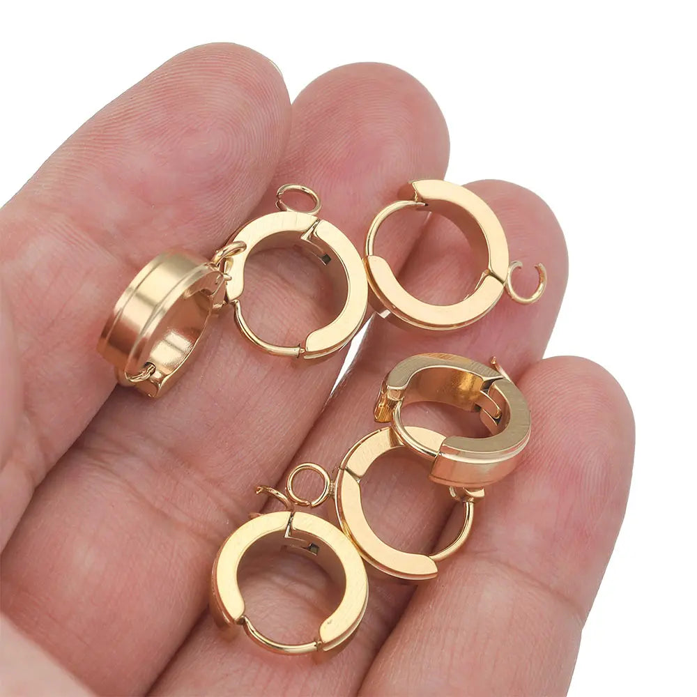 10pcs/Lot Stainless Steel Round Gold Earrings Hooks Clasps Earring Post Components Parts for Making Supplies Women DIY Findings