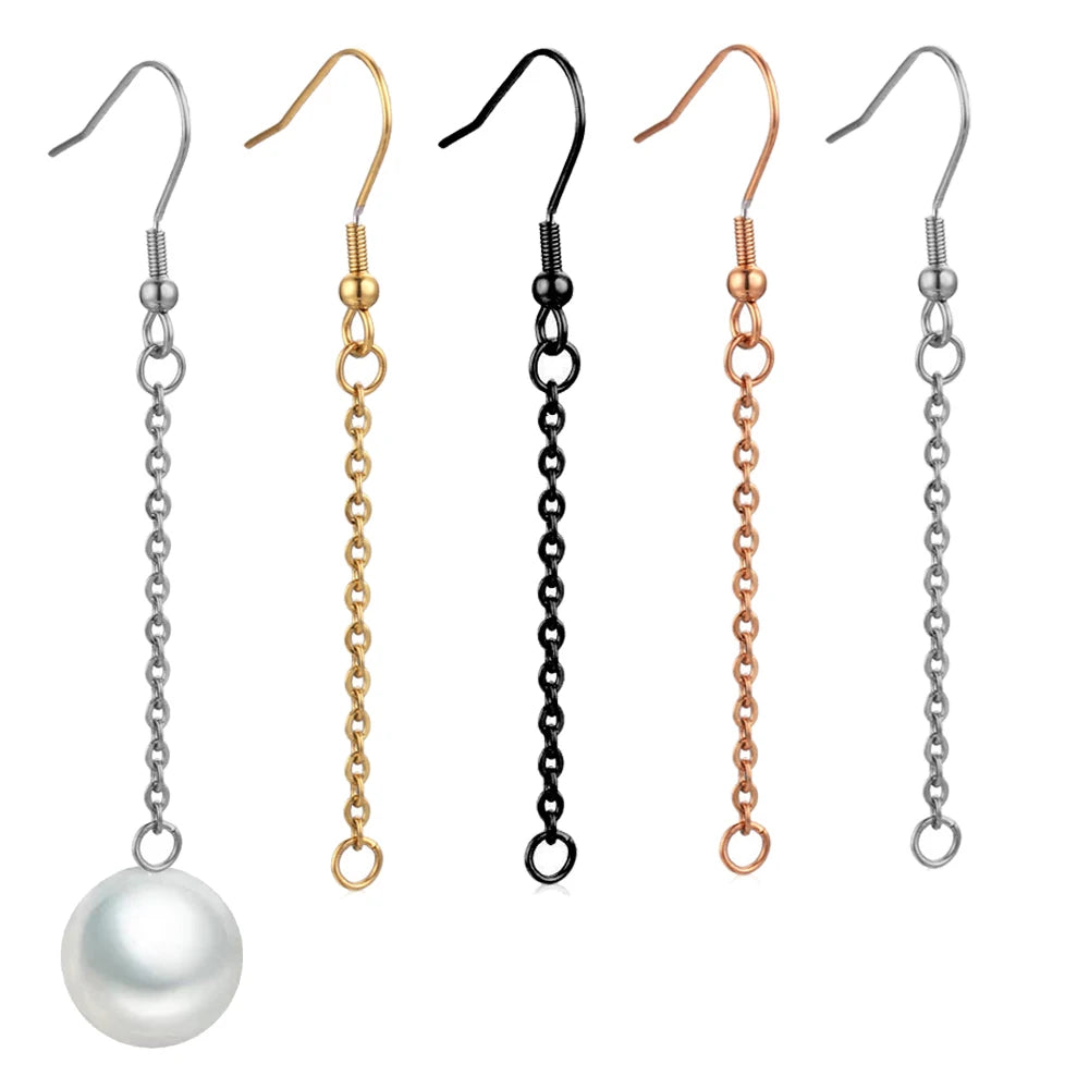 10pcs Stainless Steel Earring Hooks Wires Extension Chain Connector For DIY Hypoallergenic Dangle Ear Jewelry Material Findings