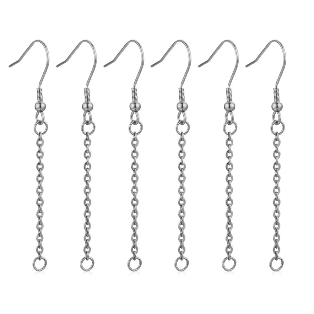 10pcs Stainless Steel Earring Hooks Wires Extension Chain Connector For DIY Hypoallergenic Dangle Ear Jewelry Material Findings