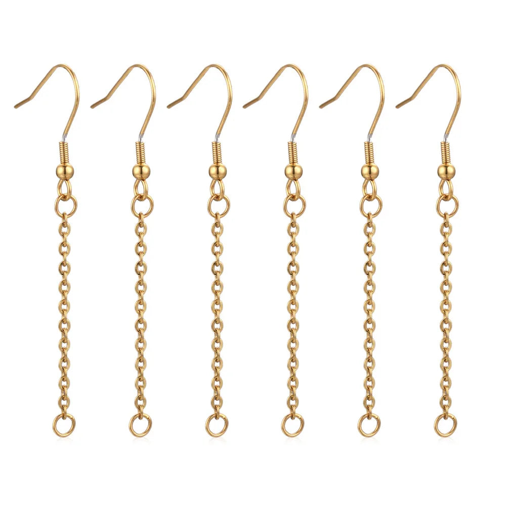 10pcs Stainless Steel Earring Hooks Wires Extension Chain Connector For DIY Hypoallergenic Dangle Ear Jewelry Material Findings