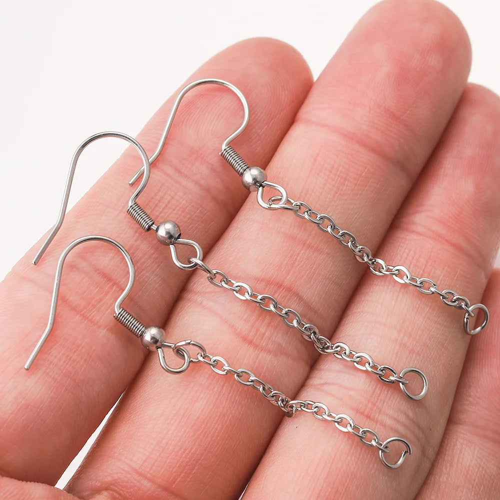10pcs Stainless Steel Earring Hooks Wires Extension Chain Connector For DIY Hypoallergenic Dangle Ear Jewelry Material Findings