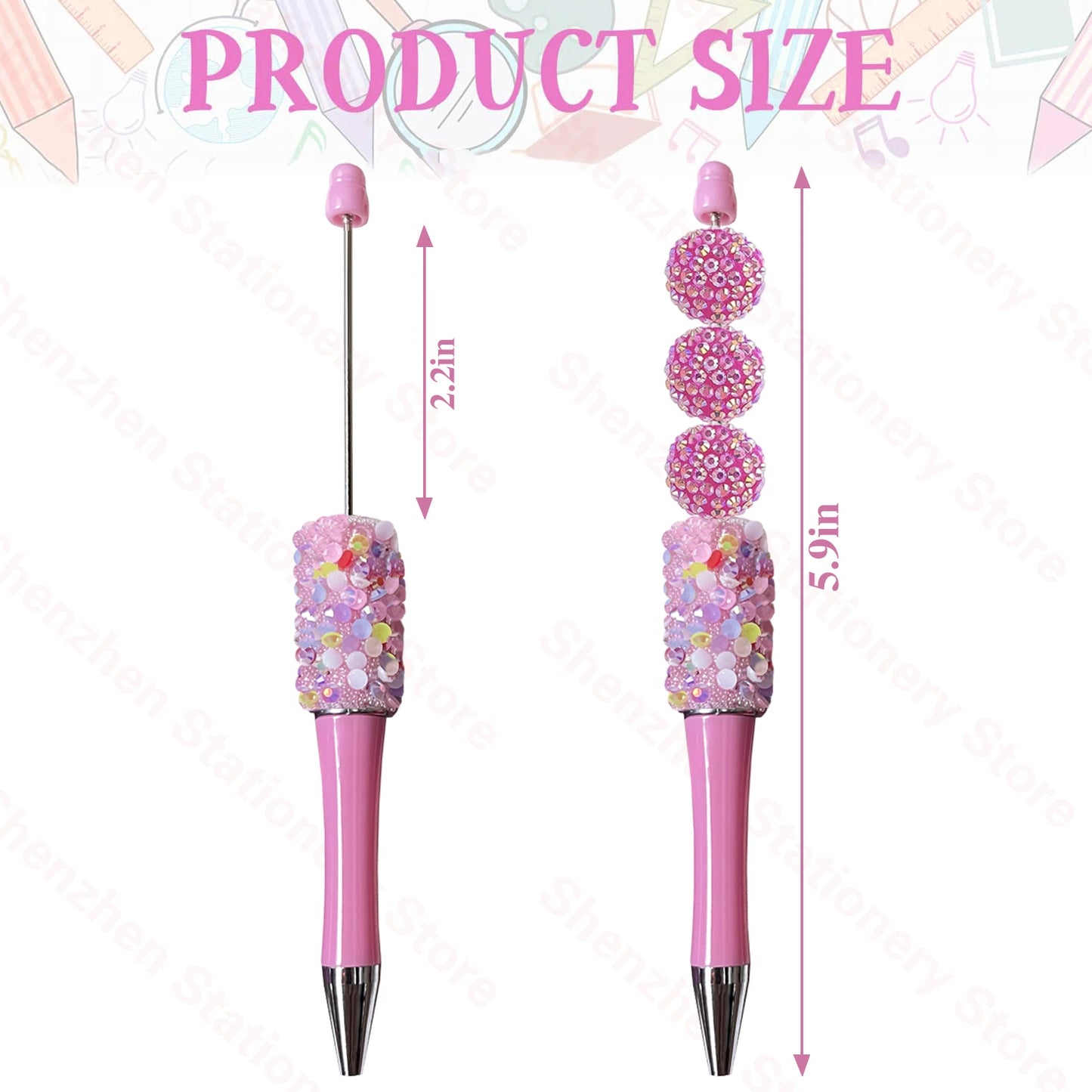 10Pcs Diamond Bead Pen DIY Beadable Ballpoint Pens Student Stationery Pens Writing Pen School Office Supplies